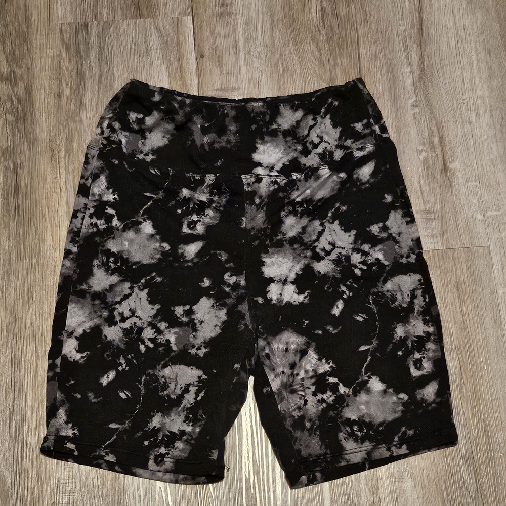 Women's Black and Gray Tie-Dye Athletic Shorts